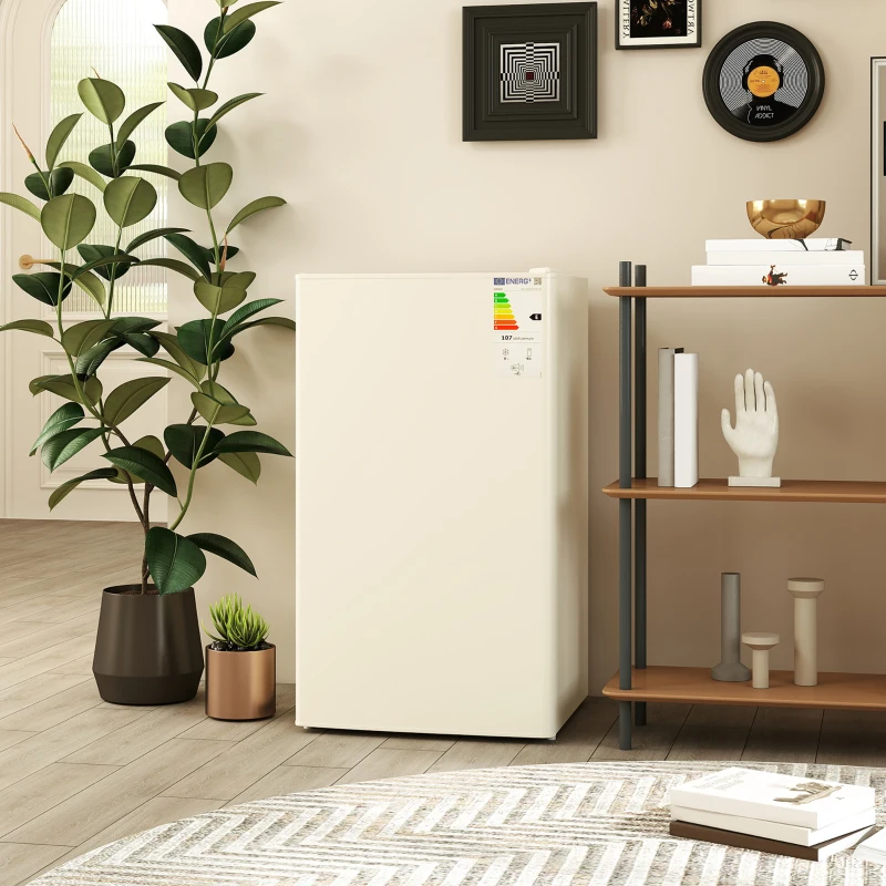 HOMCOM Under Counter Fridge, 91L Small Fridge with Chiller Box, Removable Shelf, Reversible Door, Adjustable Legs, Mini Refrigerator, Beige