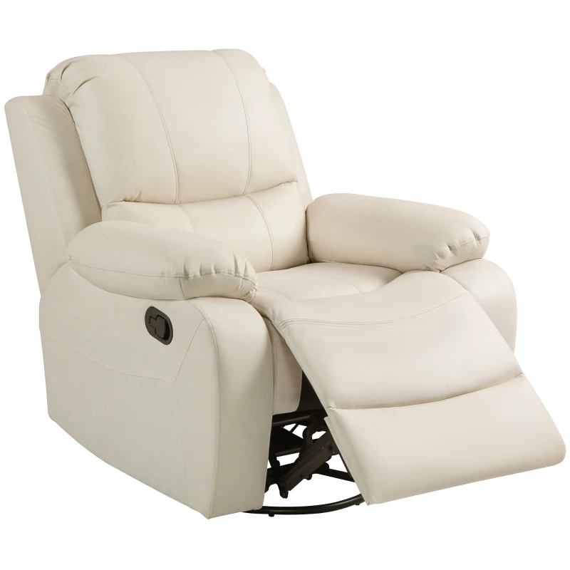 HOMCOM Relaxsessel, verstellbare Lehne & Fußstütze, drehbar, bis 150 kg, Stahlrahmen, 93x100x98cm, Cremeweiß(m-10)