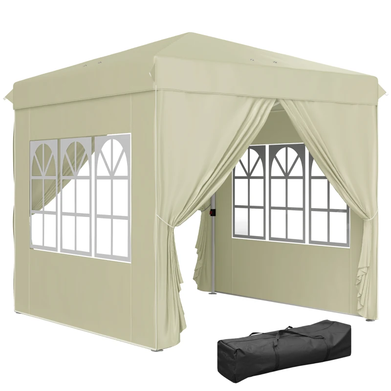 Outsunny 2,5 x 2,5 m pop-up paviljoen met zijwanden en draagtas, UPF50+ in hoogte verstelbaar tuintent, Cremewit