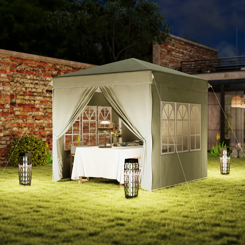 Outsunny 2,5 x 2,5 m pop-up paviljoen met zijwanden en draagtas, UPF50+ in hoogte verstelbaar tuintent, Cremewit