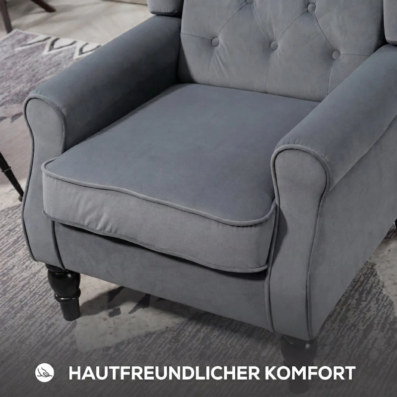 HOMCOM Elegante oorfauteuil, dik gevoerd, afneembare bekleding, 74 x 86 x 102 cm, grijs
