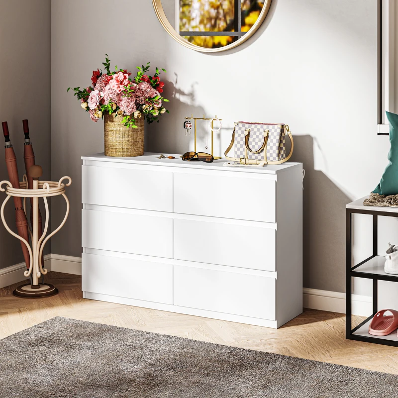 HOMCOM Kommode mit 6 Schubladen, Moderne Aufbewahrungsmöbel für das Schlafzimmer, Weiß
