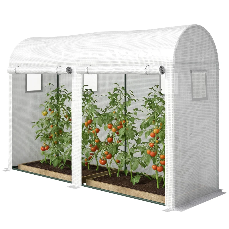 Outsunny Kas met ramen en deur, foliekas op stalen frame, 300x100x200 cm, wit