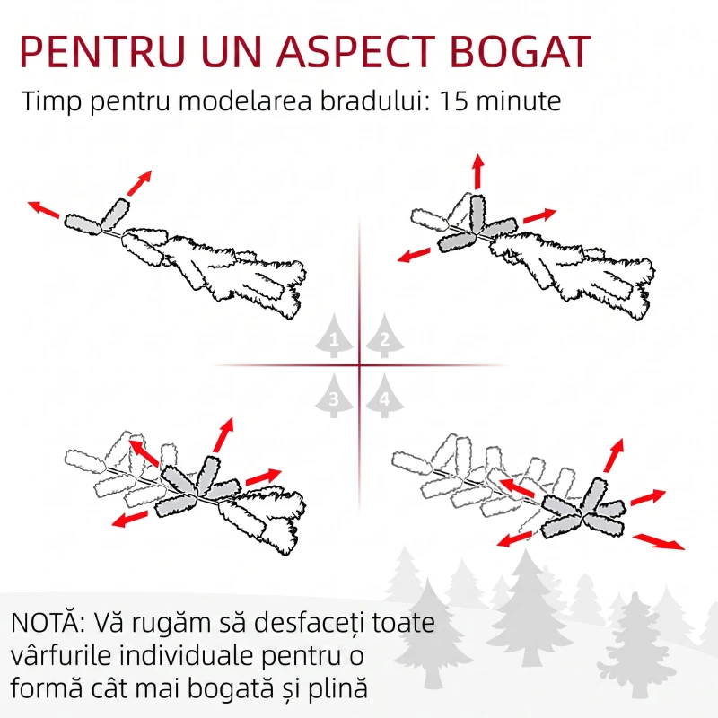 HOMCOM Brad de Crăciun înzăpezit cu 405 ramuri și lumini LED albe din plastic și metal, Ø57x210 cm, verde