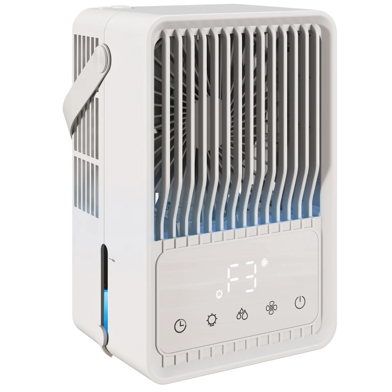 HOMCOM Portable Air Conditioner, 4-in-1 Mini Air Cooler with 3 Wind Speed, 2 Mist Mode, 7 Colour RGB Light, White