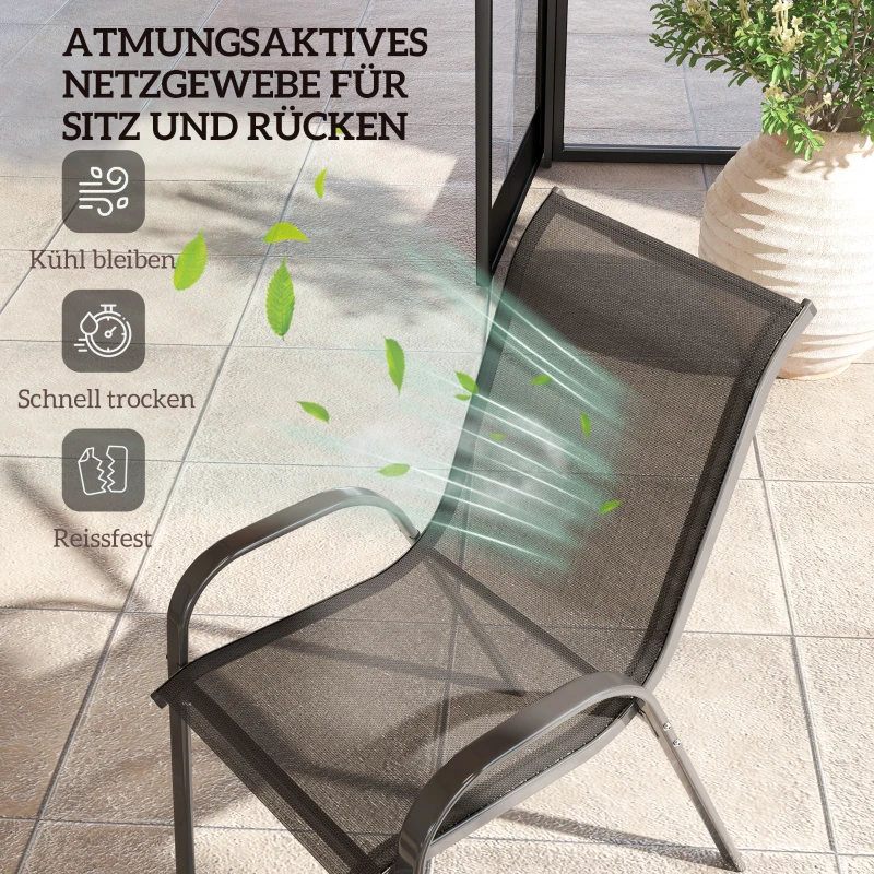 Outsunny Tuinstoel 4-delig stapelbaar - Stalen Tuinstoelen met Armleuningen en Rugleuning, tot 120 kg, Zwart
