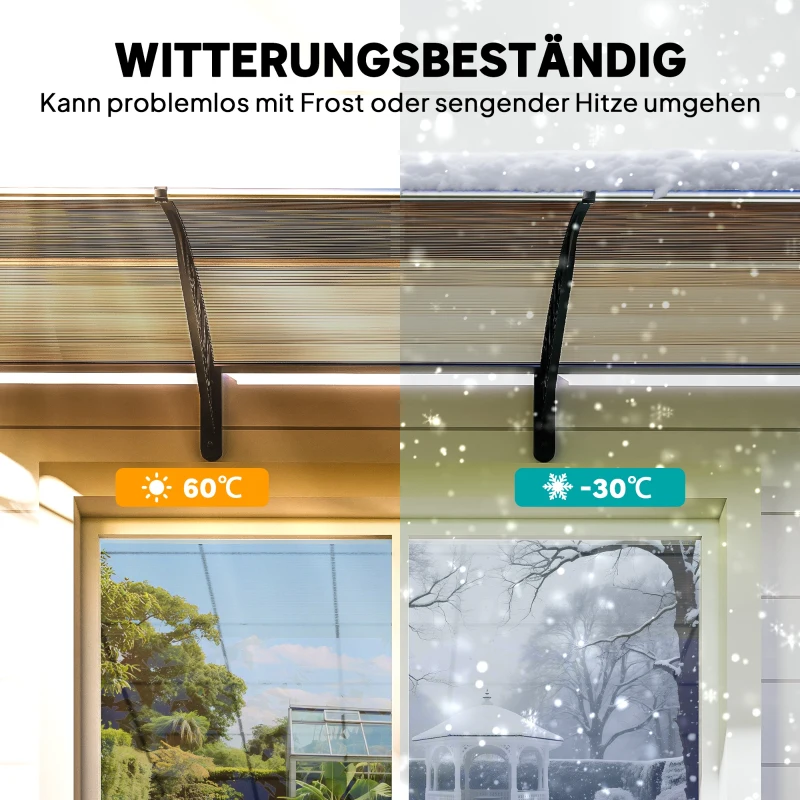 Outsunny Afdak voor voordeur/raam, weerbestendig, bruin, aluminium verbindingsstangen/polycarbonaat, 303x96x27 cm, zwart