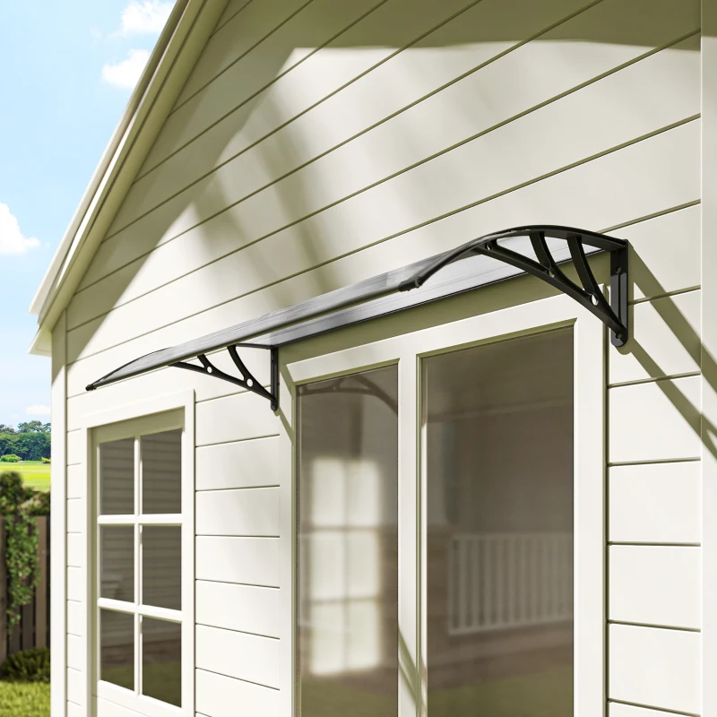 Outsunny Deurluifel/raamluifel, weersbestendig, transparant, aluminium stangen/polycarbonaat, 110 x 60 x 18 cm
