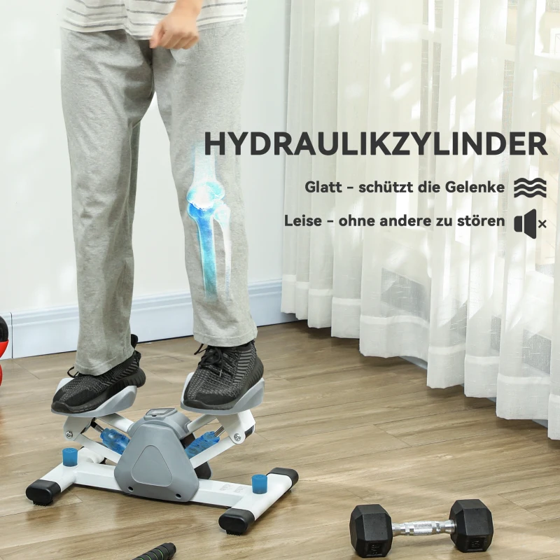 SPORTNOW Mini-stepper, stepmachine voor workouts en fitnessoefeningen, met LCD-monitor en antislippedalen, grijs