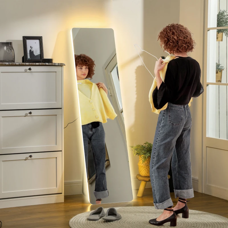 HOMCOM LED Ganzkörperspiegel, touch-bediening, dimbaar, frameloos, 40 x 150 cm