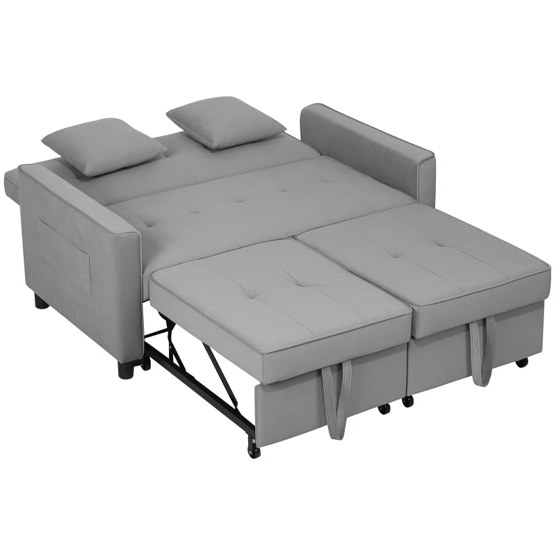 HOMCOM 4-in-1 bank, verstelbare sofa, slaapbank, met kussens, stoffen bekleding, voor woonkamer, slaapkamer, grijs