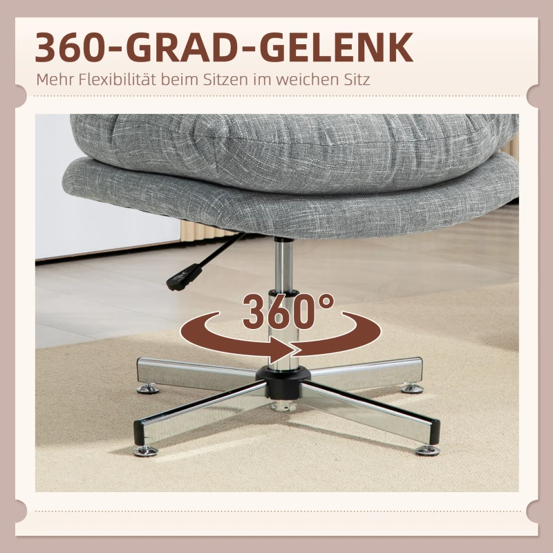 HOMCOM bureaustoel zonder armleuningen, brede ergonomische draaistoel in linnenlook, in hoogte verstelbaar, ideaal voor thuiswerken, grijs(m-6)