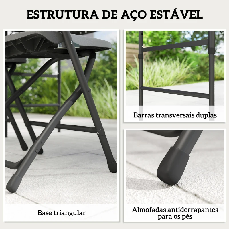 Outsunny Conjunto de Mesa e Cadeiras de Jardim com Mesa Dobrável Ajustável de 55 a 74 cm e 4 Cadeiras Dobráveis para Terraço Cinzento