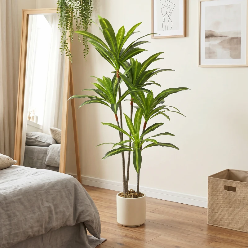 HOMCOM 150cm Lifelike Fake Tree, Artificial Dracaena Tree with Bendable Trunks, Green