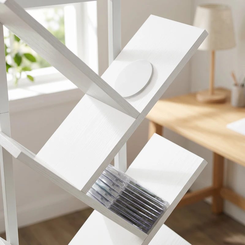 HOMCOM 9-laags boomvormig boekenrek, vrijstaand industrieel boekenrek met stalen frame, opbergeenheid voor CD’s, DVD’s, wit