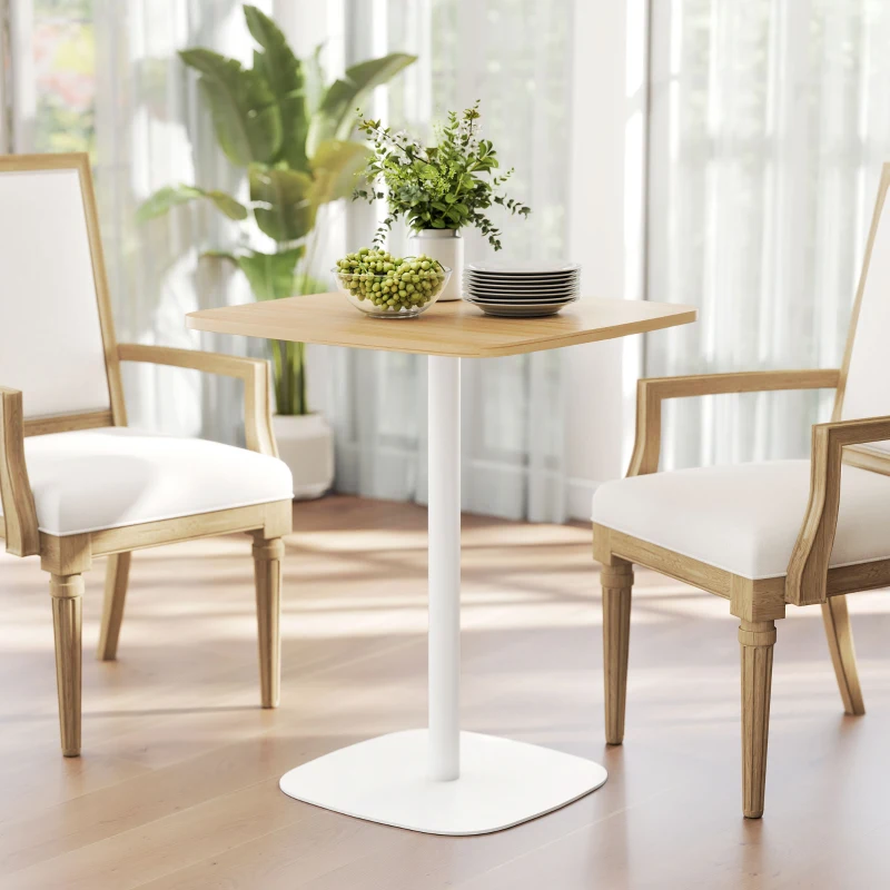 HOMCOM Tavolo da Pranzo Piccolo Quadrato 60 cm, Tavolo Cucina con Piano Effetto Legno, Base in Acciaio e Piedini Antiscivolo, Legno Naturale