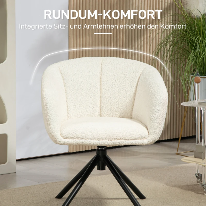 HOMCOM Fauteuil, Gestoffeerde Stoel met Comfortabele Zitschaal, Draaibaar, Knusse Bekleding, tot 120 kg, Crèmewit