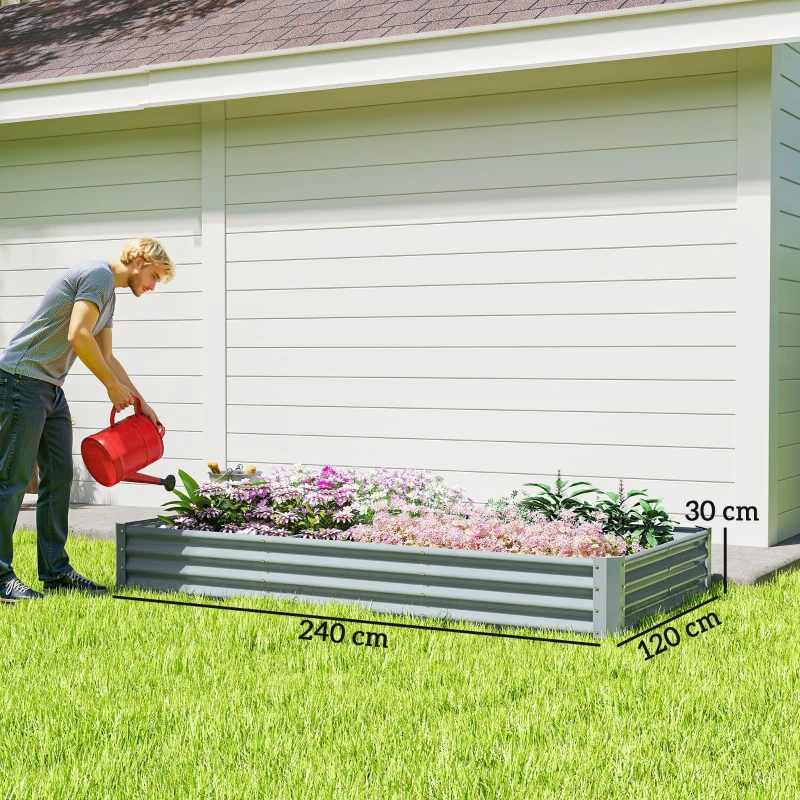 Outsunny Jardinieră de Exterior din Oțel cu Fund Deschis și Margini Întărite, 240x120x30 cm, Argintiu
