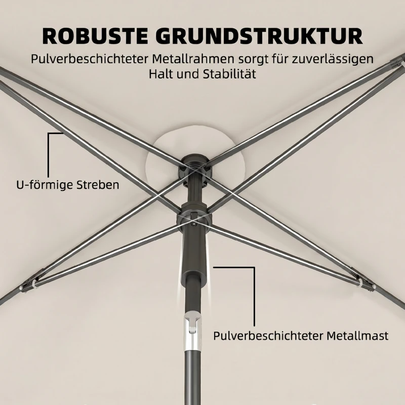 Outsunny Parasol 183 x 122 cm, waterafstotend balkonparasol met 3-voudige kanteling, met 8 ribben, beige