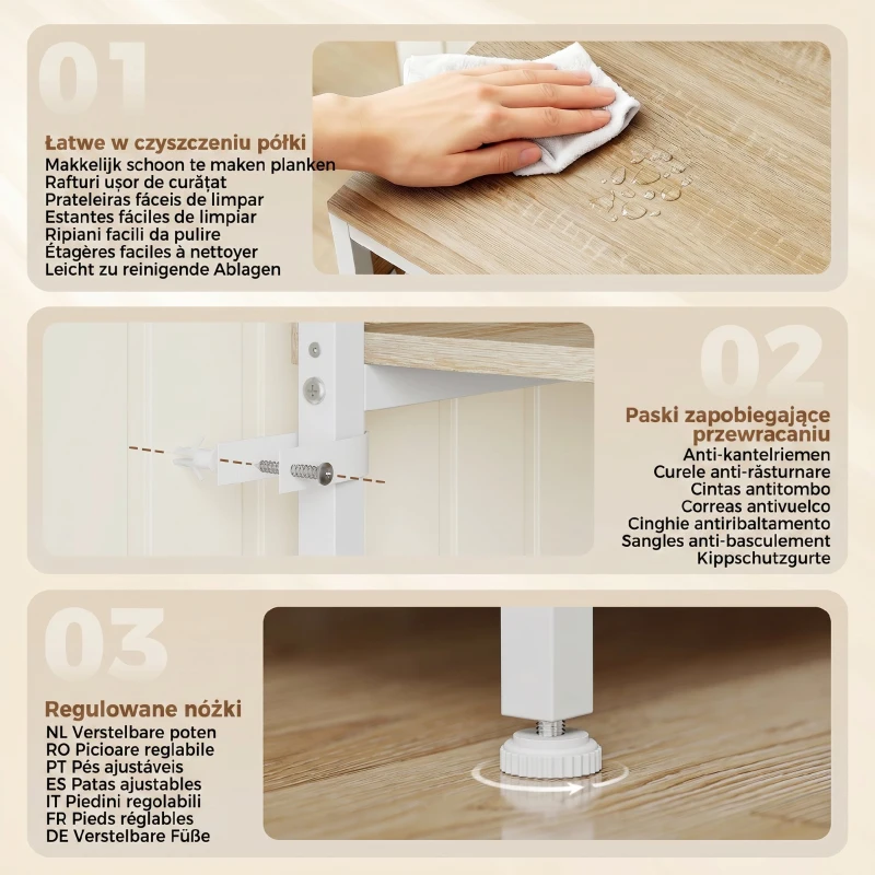 HOMCOM Estante de Cozinha Suporte de Micro-ondas com Prateleiras e 6 Ganchos para Espaços Pequenos 80x40x181 cm Carvalho