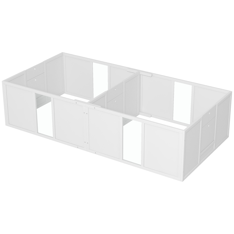 PawHut Werpkist voor puppy's, hondenren, puppyren met antislip vloerglijders en deur, houten honden werpkist, puppyren voor middelgrote honden, 196 x 96 x 48 cm, wit