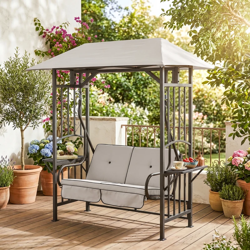 Outsunny Garden Texteline 2 Person Swing Chair-Beige