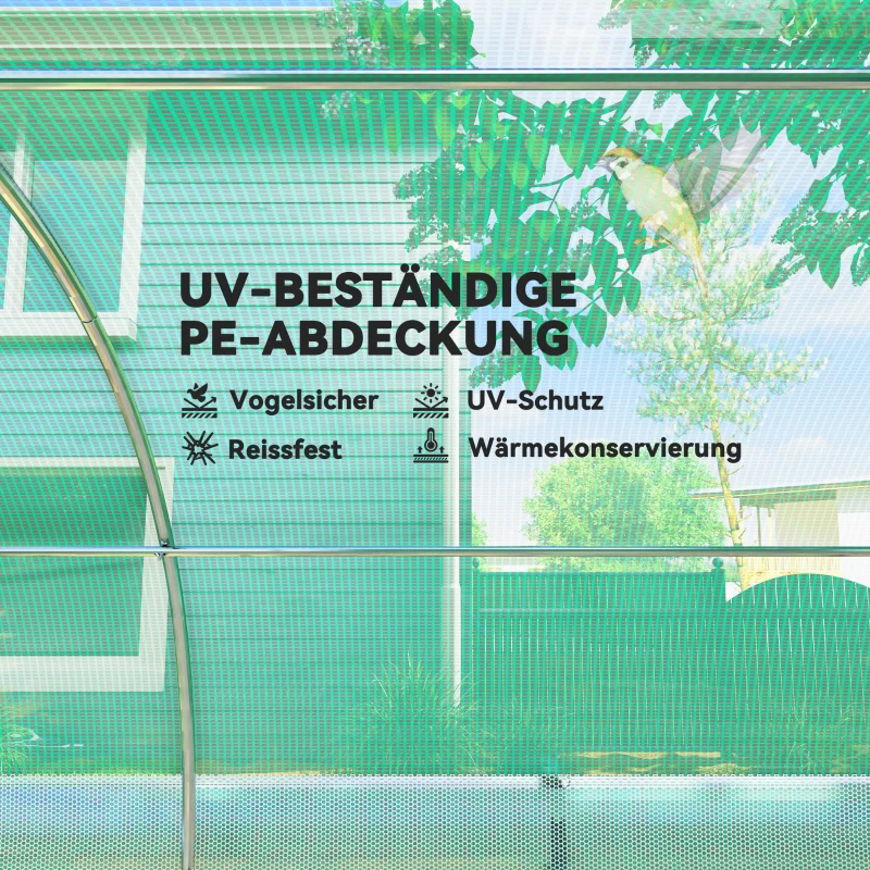 Outsunny 3 x 2 x 2 m polytunnelkas met zonneschermnet, oprolbare zijwanden, kunststofafdekking, stalen frame, groen