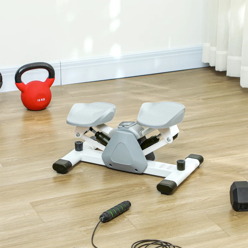 SPORTNOW Mini-stepper, stepmachine voor workouts en fitnessoefeningen, met LCD-monitor en antislippedalen, grijs