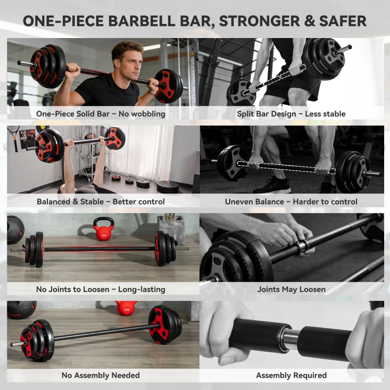 SPORTNOW 20kg Adjustable Barbell Weights Set for Home Gym, Strength Training(m-5)