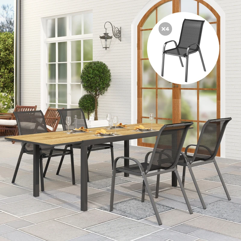 Outsunny Tuinstoel 4-delig stapelbaar - Stalen Tuinstoelen met Armleuningen en Rugleuning, tot 120 kg, Zwart
