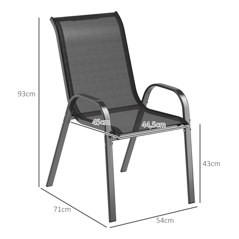 Outsunny Tuinstoel 4-delig stapelbaar - Stalen Tuinstoelen met Armleuningen en Rugleuning, tot 120 kg, Zwart