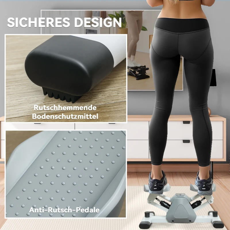 SPORTNOW Mini-stepper, stepmachine voor workouts en fitnessoefeningen, met LCD-monitor en antislippedalen, grijs