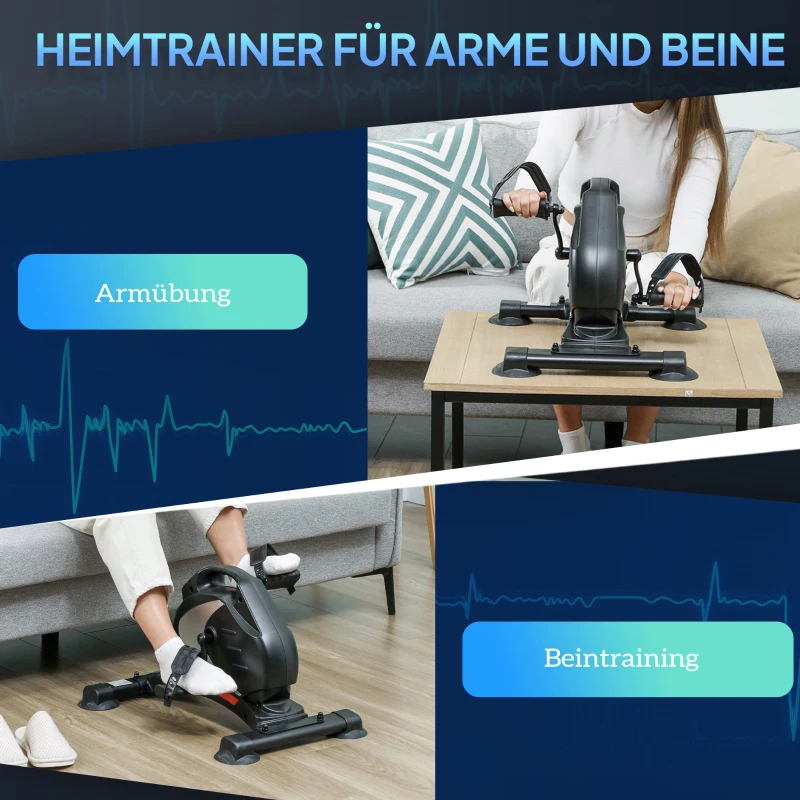 SPORTNOW Mini-trainingswiel, voetpedaaltrainer, trainingsapparaat met 8 weerstandsniveaus, LCD-display, metaal, kunststof, zwart