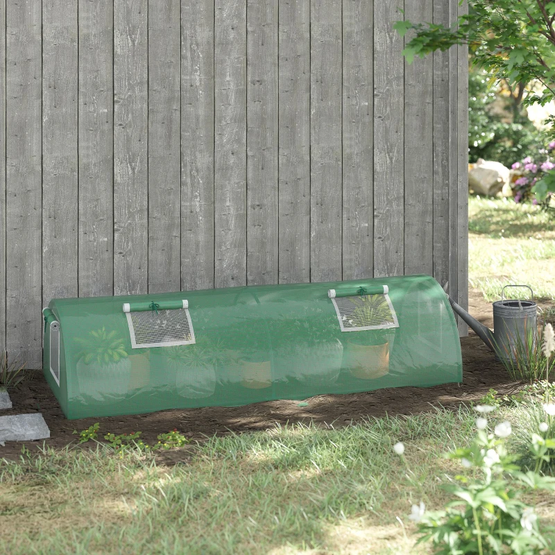 Outsunny Mini Serre de Jardin mini serre tunnel à tomates 200 x 80 x 45 cm Acier PE Anti-UV 4 portes en filet enroulables vert