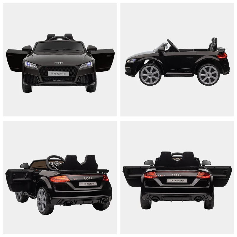 HOMCOM Kinder-Elektroauto, Audi TT RS Roadster, 3 km/h, Fernbedienung, LED, USB, Schwarz(m-8)