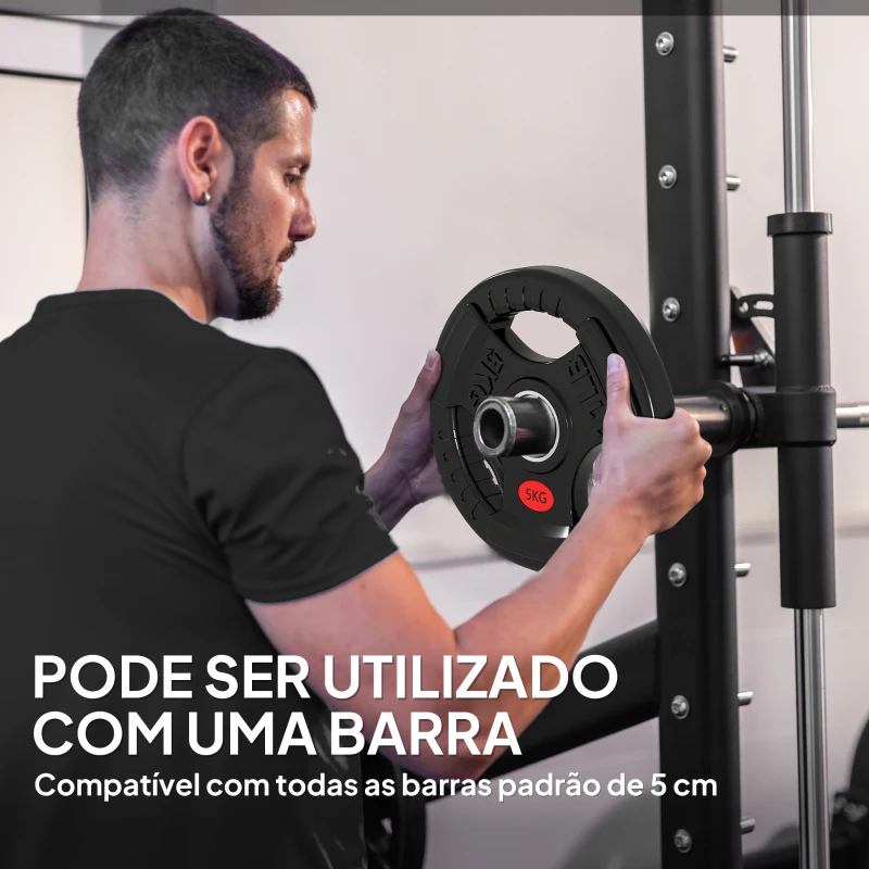 SPORTNOW Discos de Pesos com Orifício de Ø50 mm 2 Discos de 5 kg com Triplo Aperto para Halteres e Barras Ø24x4,5 cm Preto