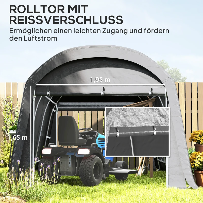 Outsunny /Gartenschuppen mit Kunststoff-Plane, Werkzeugzelt, aufstellbare Garage, 300B x 450T x 230H cm, Dunkelgrau