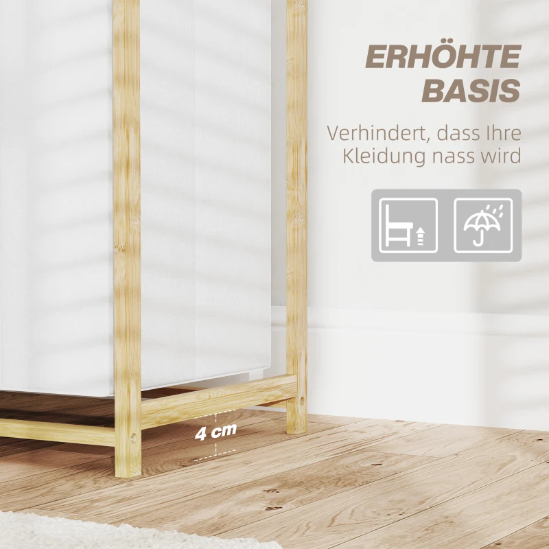 HOMCOM Wasmand met waszak, stoffen lade, bamboe, 70x36x70 cm, Wit/Hout