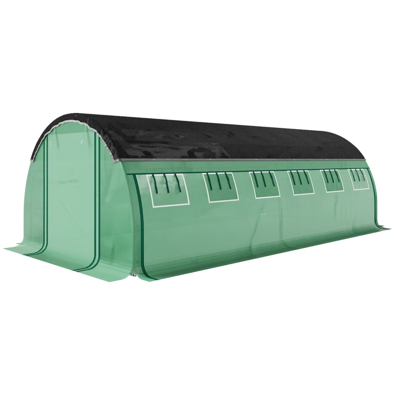 Outsunny 6 x 3 x 2 m polytunnelkas met zonneschermnet, oprolbare zijwanden, kunststofafdekking, stalen frame, groen