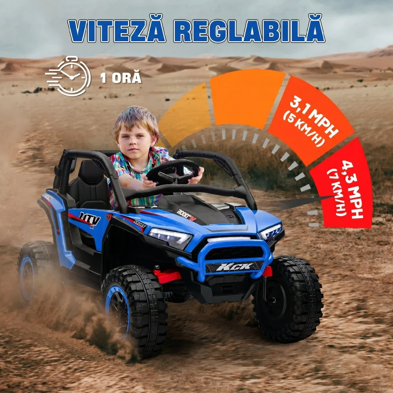 AIYAPLAY Mașină Electrică pentru Copii 3-8 Ani 24V cu Conducere Manuală și Telecomandă, Viteză 5-7 km/h, Albastră(m-5)