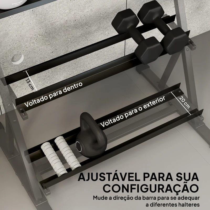 SPORTNOW Suporte para Halteres de 3 Níveis Estante de Pesos de Aço com Barras Ajustáveis para Ginásio Casa Capacidade 200 kg
