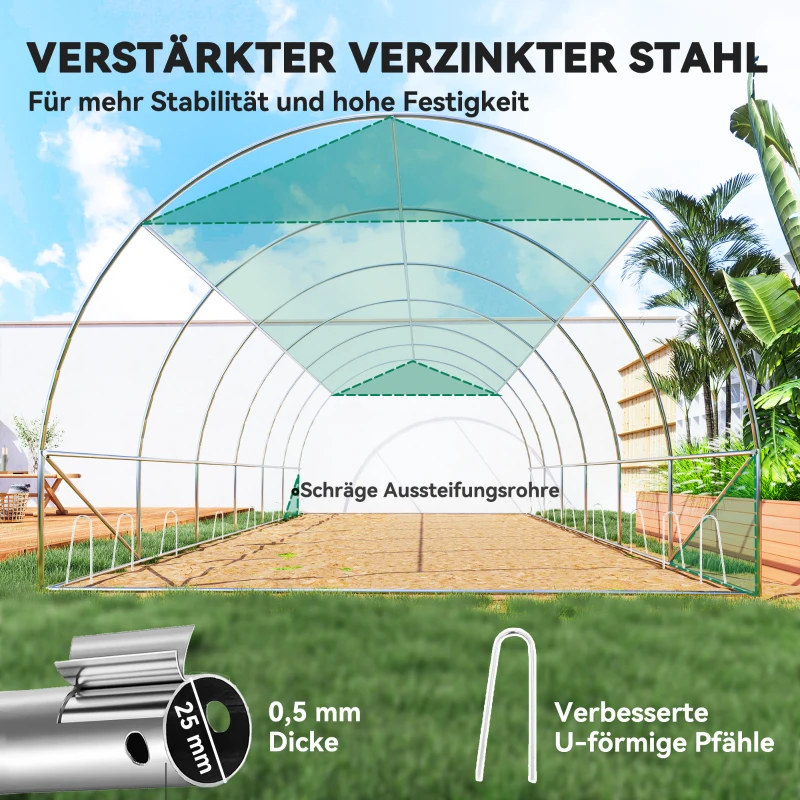 Outsunny 6 x 3 x 2 m polytunnelkas met zonneschermnet, oprolbare zijwanden, kunststofafdekking, stalen frame, groen
