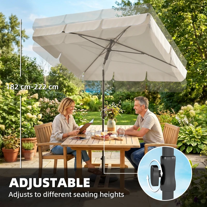 Outsunny Parasol 183 x 122 cm, waterafstotend balkonparasol met 3-voudige kanteling, met 8 ribben, beige