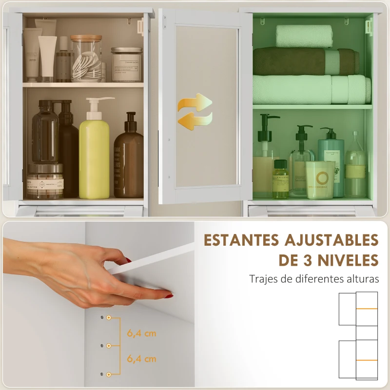 HOMCOM Columna de Baño con Puerta de Vidrio Estantes Ajustables Cajón para Espacios Pequeños 40x31x170 cm Blanco