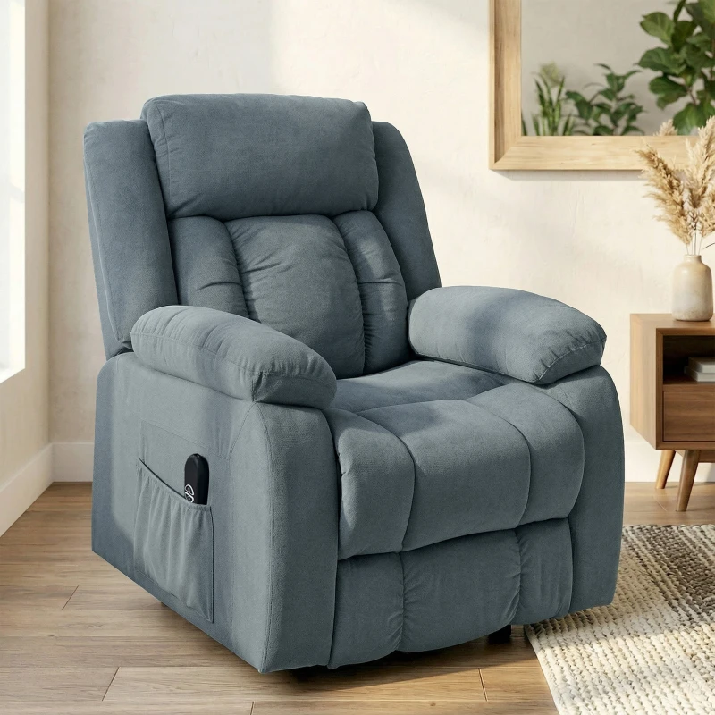 HOMCOM Poltrona Relax Reclinável Elétrica Poltrona Levanta Pessoas com Controlo Remoto Apoio para os Pés e Bolsos Laterais 92x94x105 cm Cinza