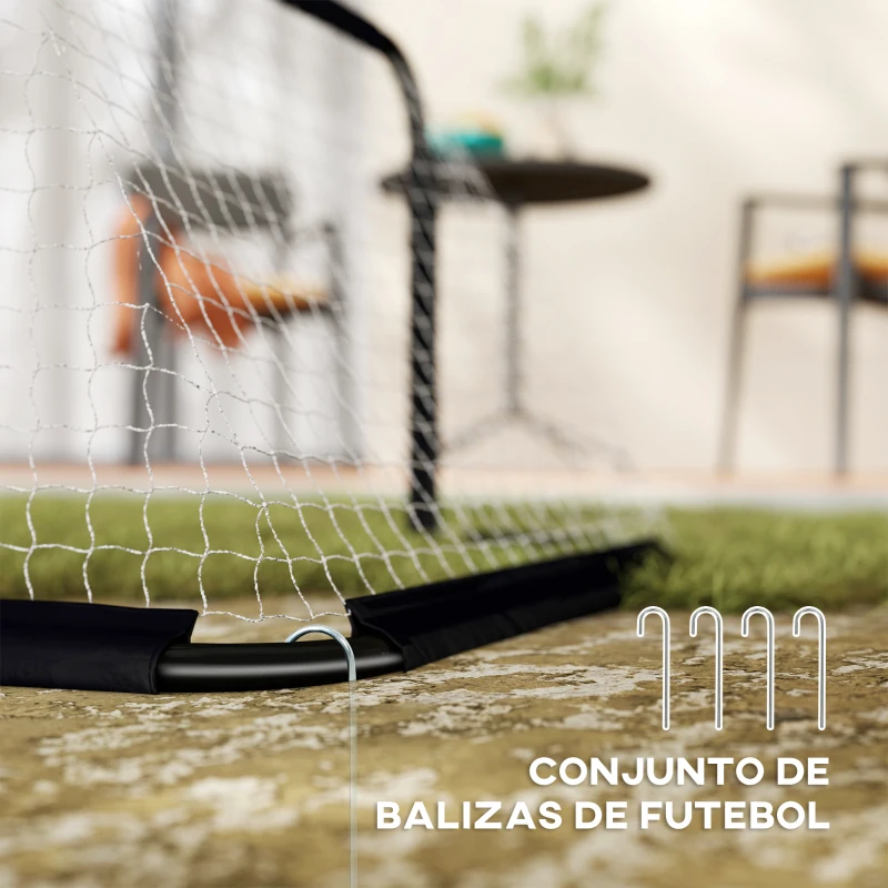 HOMCOM Conjunto de 2 Balizas de Futebol Dobráveis Portáteis com Suporte de Metal e Rede para Treino de Futebol 90x36x60 cm Preto