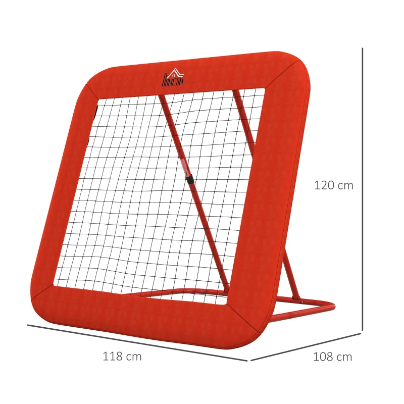 HOMCOM Voetbal-terugkaatsnet, verstelbaar, opvouwbaar, metalen frame, weerbestendig PE-net, incl. haringen, Rood