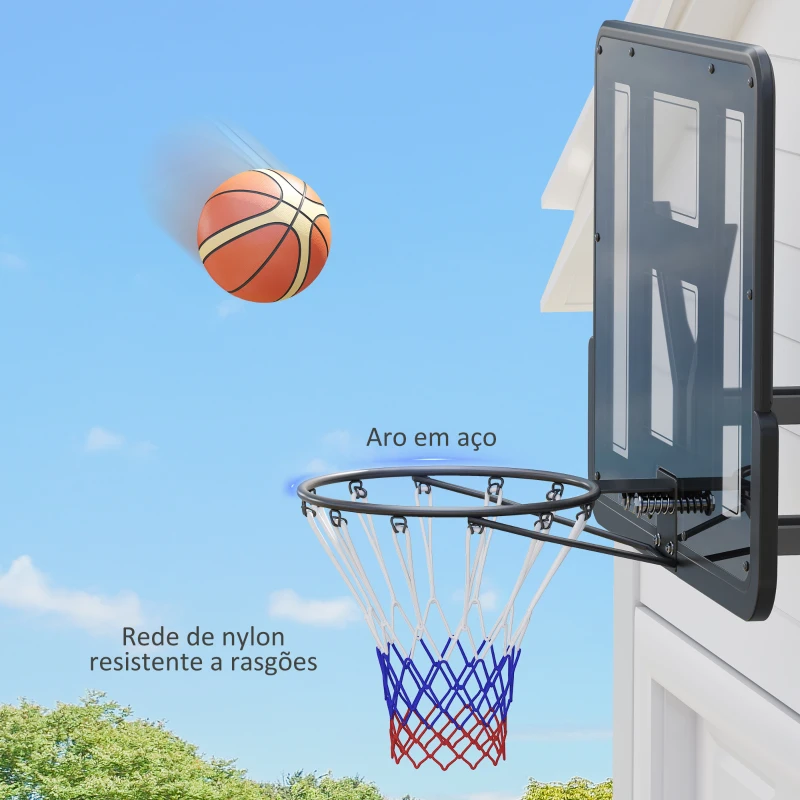 SPORTNOW Tabela de Basquetebol de Parede para Interior e Exterior com Painel Inquebrável de 110x75 cm e Rede Resistente a Rasgos Preto