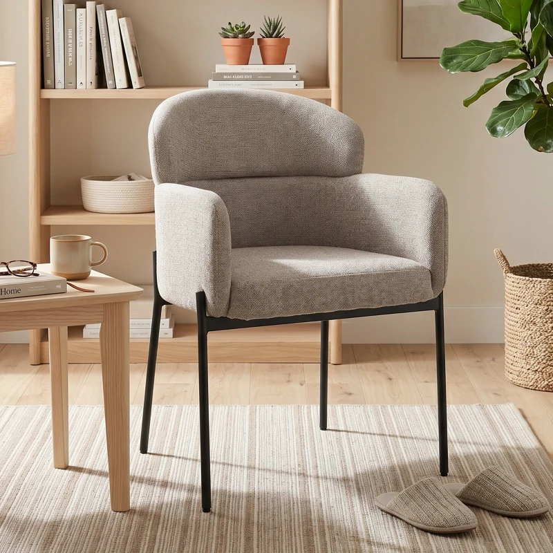 HOMCOM Moderner Akzentstuhl, Chenille-Sessel mit hochdichtem Schaumstoff, ergonomischer Rückenlehne, Metallbeinen, Hellbraun
