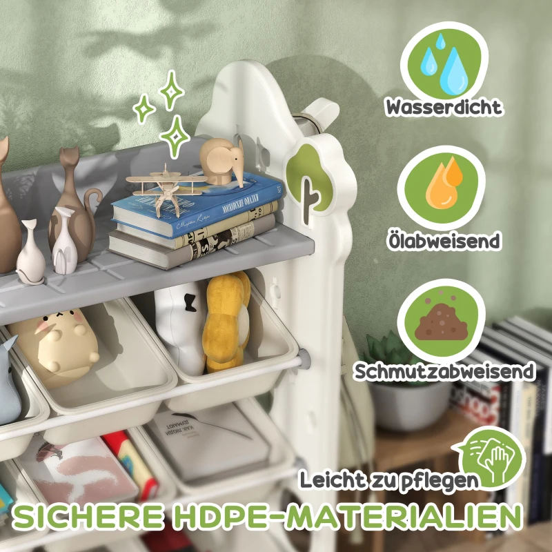 AIYAPLAY Kinderkast, 4-laags Speelgoedkast met 9 Uitneembare Bakken, Plank, Haken, Opbergkast voor Kinderkamer, Speelkamer, 77 x 42 x 94 cm, Crèmewit